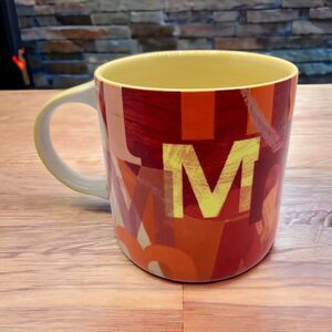 Anthropologie Monogram M Mug Yellow Red